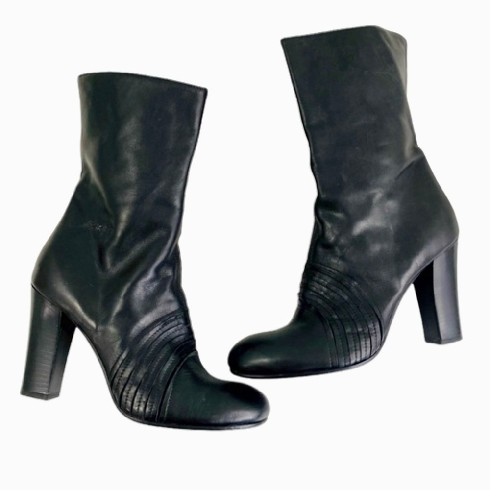 Miss Sixty Leather Round-Toe Heeled Boots Size EU 39
